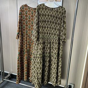 0203撤柜南油货女士时尚印花中袖漂亮收腰连衣裙显瘦裙子气质夏季