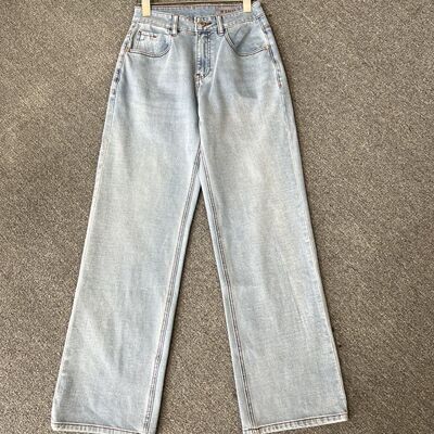 6821品牌撤柜WS浅色薄款夏季牛仔裤新款宽松高腰显瘦直筒长裤拖地