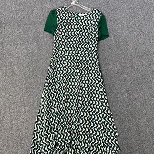 1753品牌撤柜SD夏季新款菱格花色短袖连衣裙女