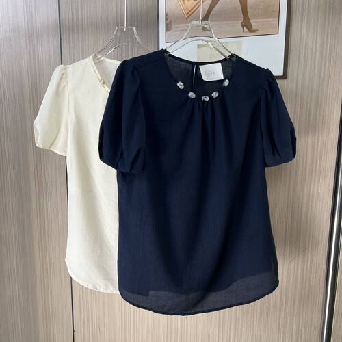 5559品牌撤柜DS夏季新款精致优雅短款小衫女士短袖套头衬衫衬衣