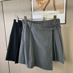 6027撤柜DS灰色百褶裙半身裙新款高腰显显瘦不规则短裙