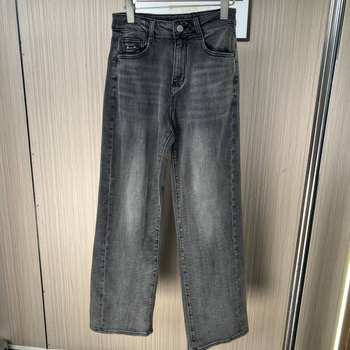 2053品牌撤柜DS春夏新款水洗牛仔阔腿裤女烟灰色直筒裤休闲长裤