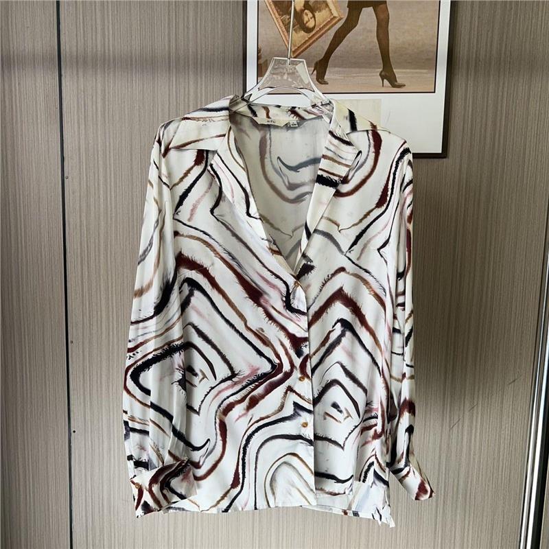 31027撤柜ATU衬衫新款宽松复古设计小众上衣长袖印花衬衣