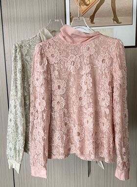 1521撤柜DS时尚春秋百搭圆领长袖蕾丝2025气质新款打底上衣