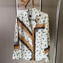 翻领印花衬衣上衣 老钱风长袖 11033撤柜ATU新款 气质高级宽松衬衫