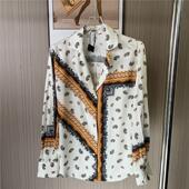 老钱风长袖 11033撤柜ATU新款 气质高级宽松衬衫 翻领印花衬衣上衣