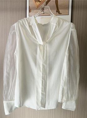 11025撤柜ATU白色飘带2025衬衫设计新款气质宽松上衣衬衣