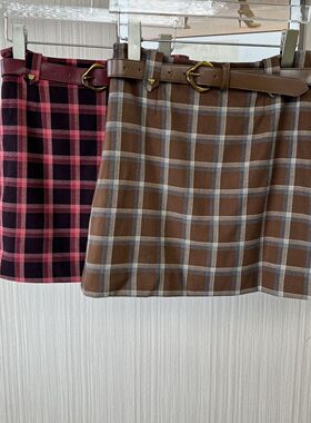 1036品牌撤柜DS女装秋冬款时尚休闲格子短裙修身显瘦A字裙防走光