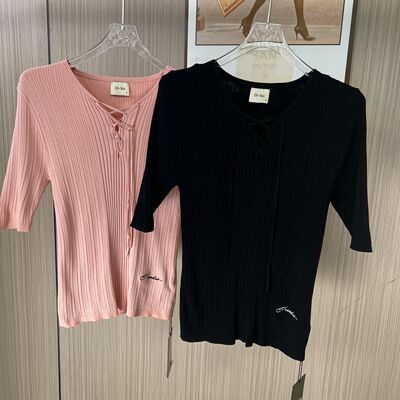 1067品牌撤柜DS夏季新款薄款人造丝针织上衣女士弹力短袖上衣T恤