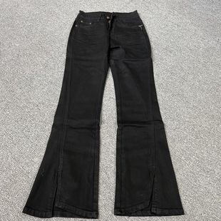 子喇叭裤 弹力高腰黑色裤 显瘦 微喇开叉喇叭牛仔裤 3128撤柜新款