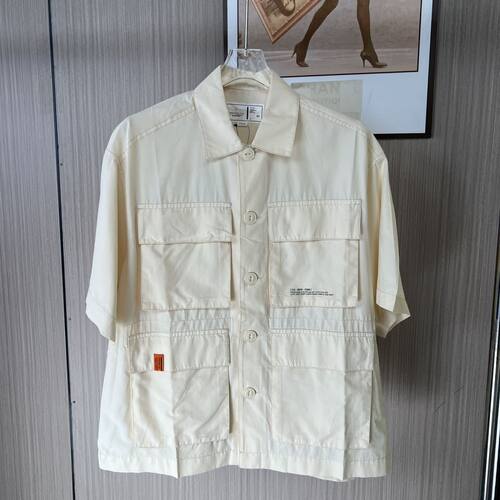 8611品牌撤柜T牌工装款宽松版衬衫口袋杏色上衣