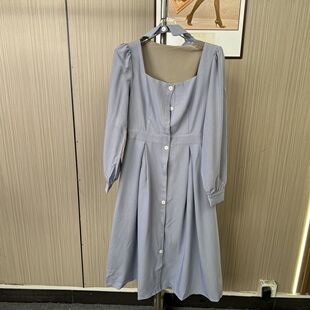 长袖 2546撤柜AL收腰女装 连衣裙裙子 方领春季 法式 韩版 气质新款