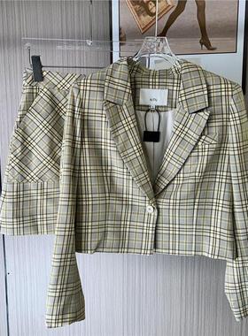 11017撤柜ATU时尚新款格子通勤西装春秋季外套显瘦休闲套装
