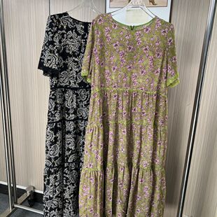 0105品牌撤柜南油货夏季新款拼蕾丝碎花连衣裙女士过膝款中长裙