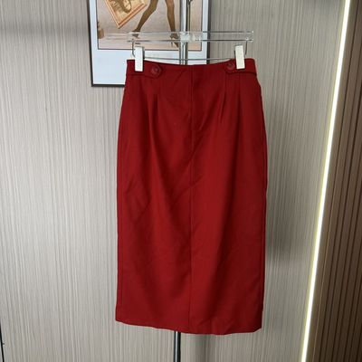 6026撤柜DS红色2025半身裙新款高腰纯色通勤显瘦开叉长裙