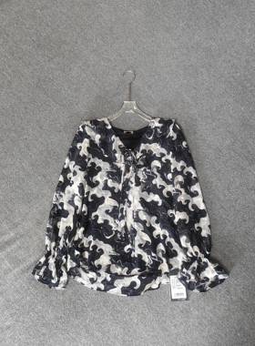 6159撤柜DS2025新款气质印花秋季衬衫长袖打底衬衣修身上衣