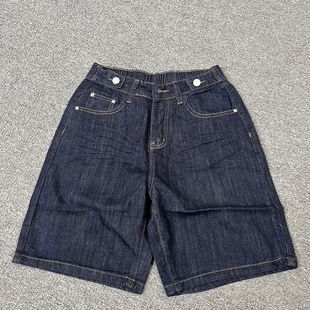 子五分裤 192撤柜深蓝色牛仔短裤 直筒高腰五分宽松裤 新款 夏季