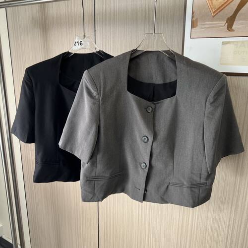 6096品牌撤柜ST时尚女装新款复古休闲短款西装外套短袖