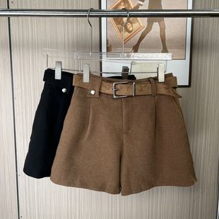 6515撤柜DS百搭外穿毛呢新款高腰短裤修身秋冬宽松显瘦裤子靴裤