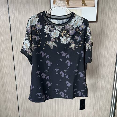 5031品牌撤柜CH夏装新款圆领短袖T恤女宽松版花色上衣大码薄款