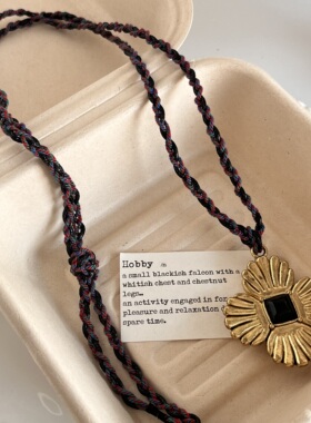 秋冬新款贝壳花编绳复古金银四叶草吊坠长款毛衣链可调节幸运草戒