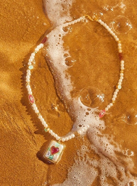 易梦玲宋亚轩同款紫眼爱心珍珠项链小众设计多巴胺撞色个性锁骨链