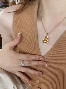 金店韦雪同款古法沙金葫芦项链女显贵镂空福禄吊坠锁骨链毛衣链