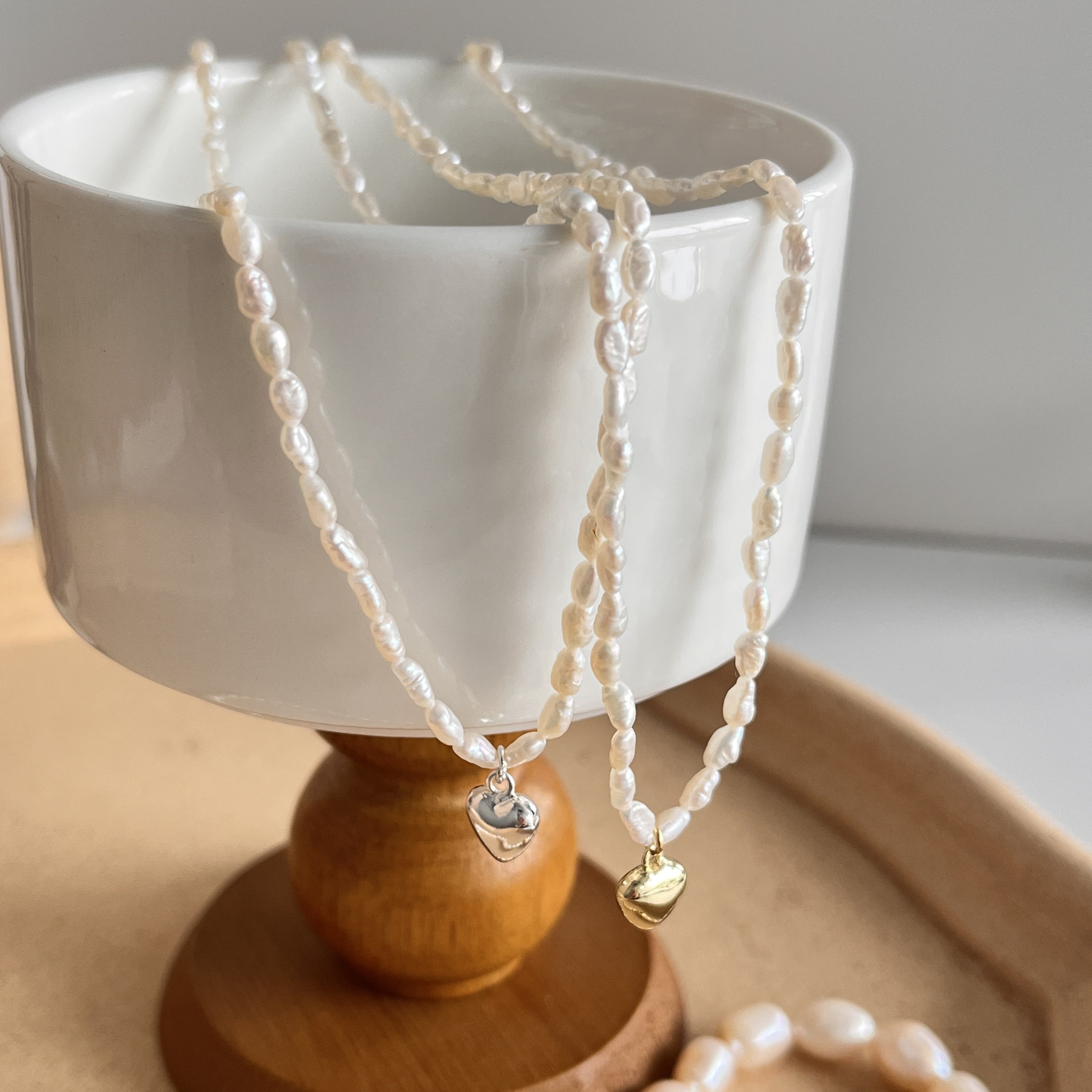 天然淡水强光3mm巴洛克keshi小珍珠爱心吊坠项链女轻奢百搭锁骨链