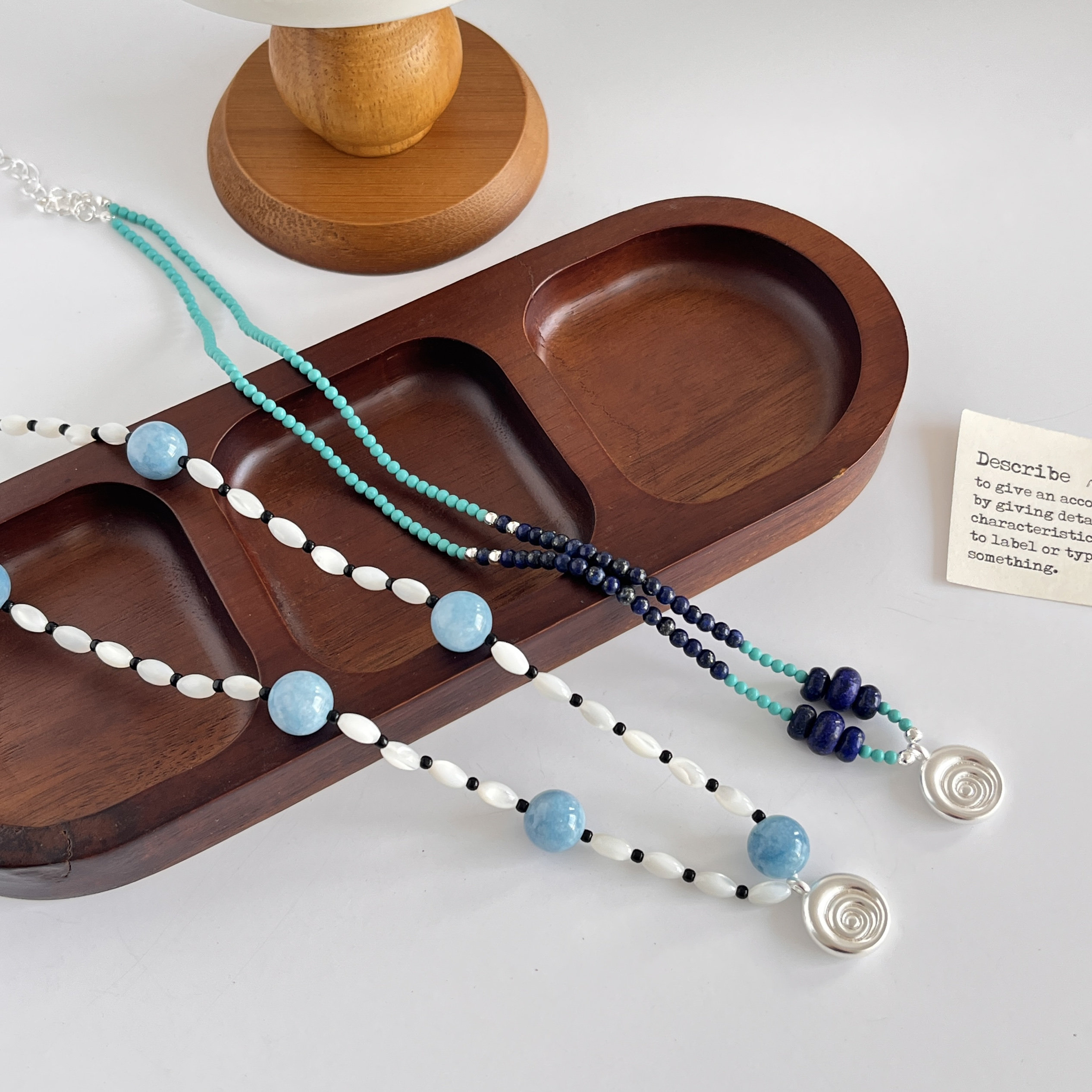 天然青金石蓝松石串珠深海项链女小众设计高级感复古气质锁骨链