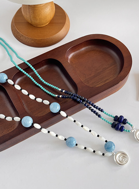 天然青金石蓝松石串珠深海项链女小众设计高级感复古气质锁骨链