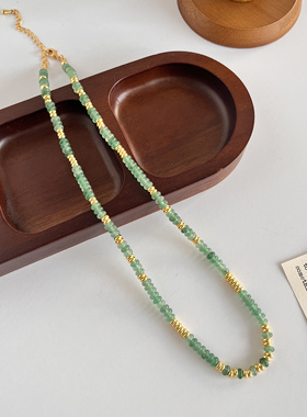 小众天然东陵玉彩色飞盘项链女手工串珠复古气质高级感百搭锁骨链