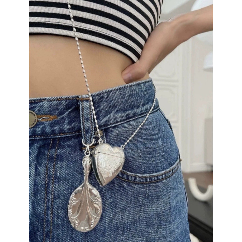 韩国博主吴小姐韩代同款项链复古雕花爱心相合吊坠长款链子斜挎包