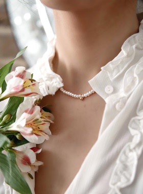 天然小米粒珍珠项链珍珠项链年轻款百搭时尚简约冷淡法式复古颈链