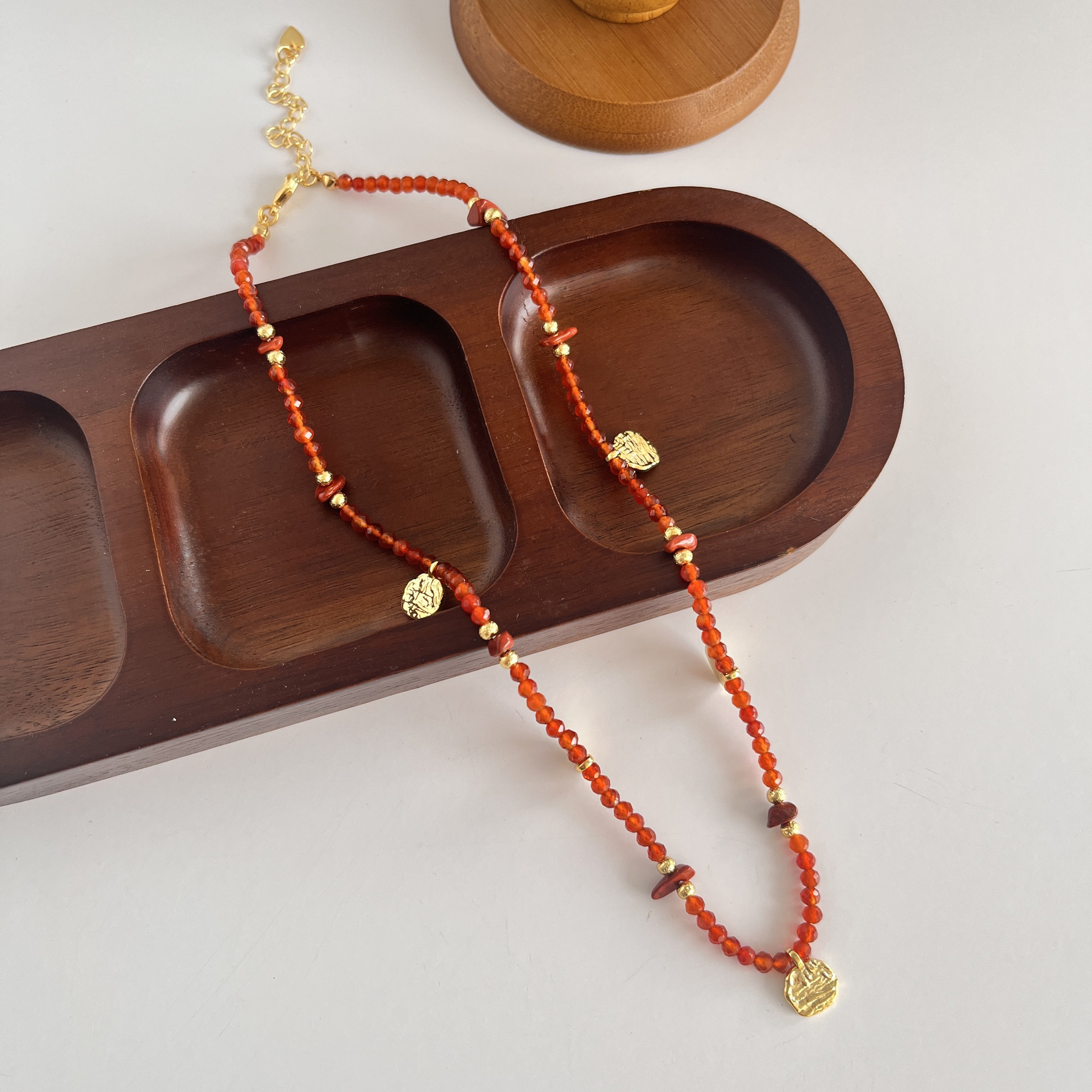 新年红天然红玛瑙项链新中式雕刻纹理小众设计串珠锁骨链手链女