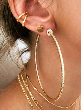 银针欧美超大圆圈锆石耳环女轻奢高级感耳圈耳钉耳饰2024新款爆款