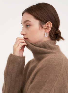 欧美设计感闪钻镂空耳环女 简约U型安家朱闪闪同款冷淡风耳圈耳饰