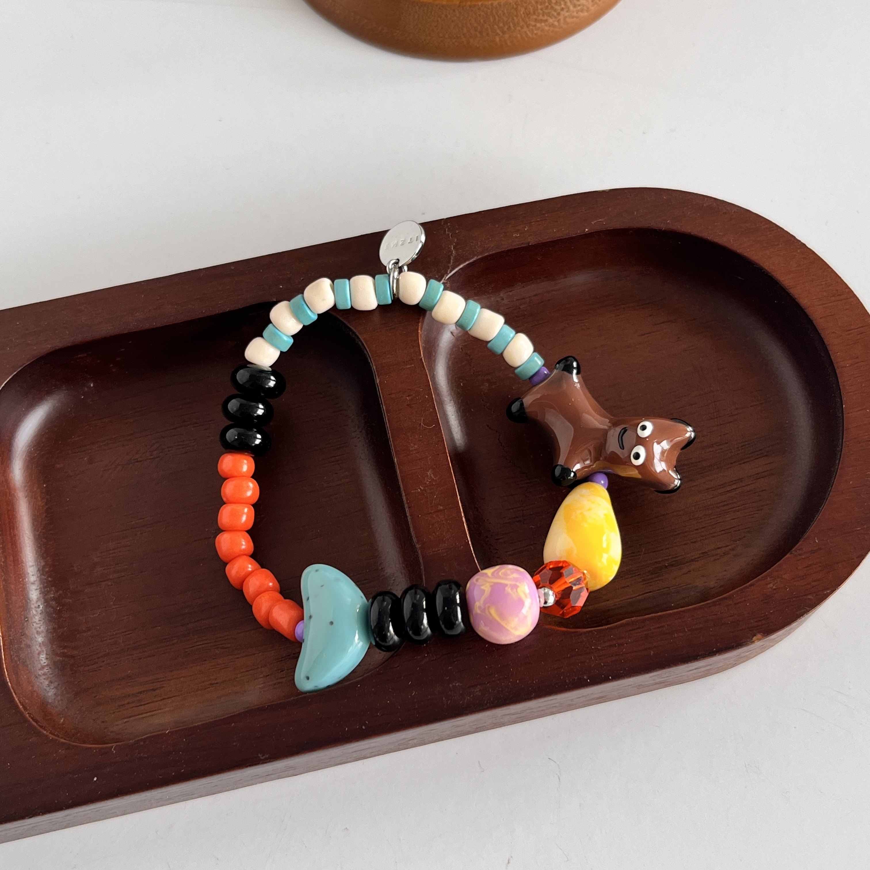 小众设计手工陶土黑玛瑙小丑狗手链女彩色多巴胺童趣撞色叠戴手串