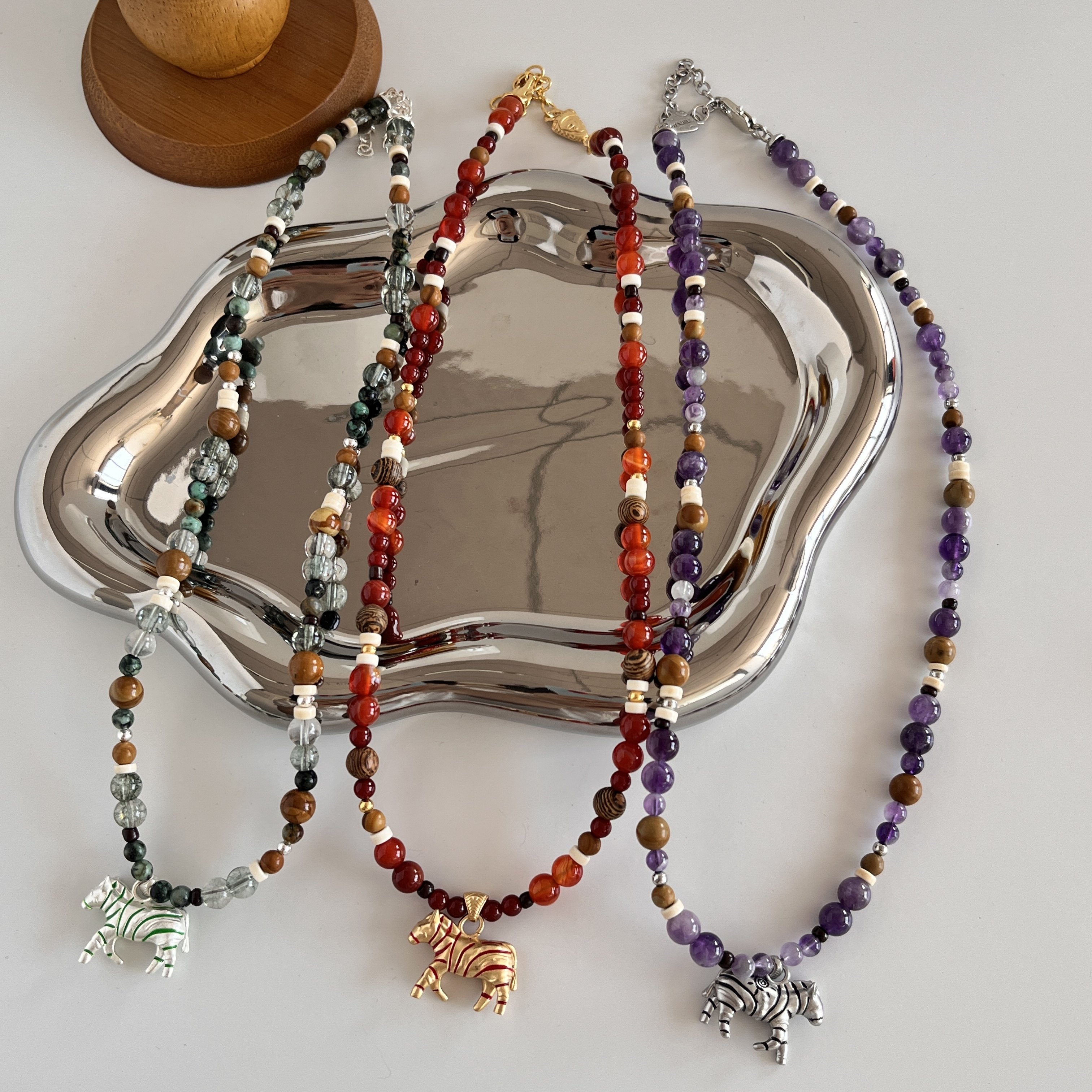 SWAHILL夏季新款天然紫水晶斑马串珠项链女小众度假风水晶锁骨链