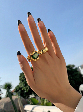 粗竹节戒指女宽版气质百搭简约电镀金复古不规则闭口ins随行指环