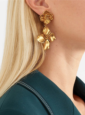 王子文同款耳环新款爆款金色复古耳坠夸张花朵明星气质耳饰耳钉女