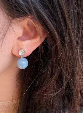 新款贝壳坠珠蓝纹石瓷白石淡水珍珠小众设计气质百搭高级感女耳饰
