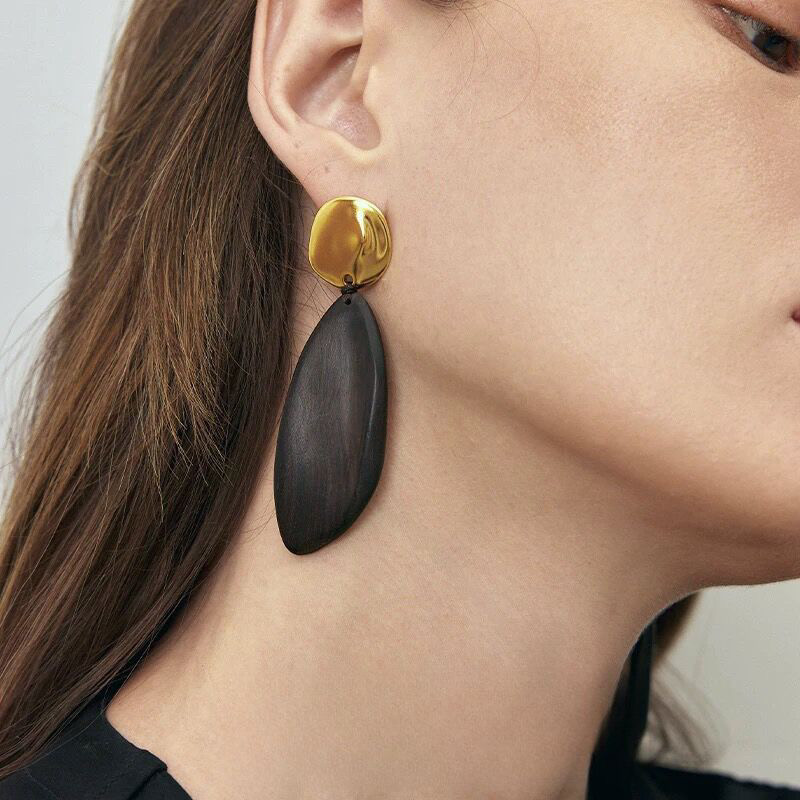 豆豆同款紫光檀木耳钉女小众设计复古文艺高级感几何简约特色耳环