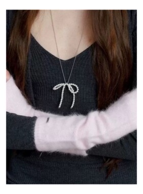 韩国小众ins蝴蝶结珍珠项链女锁骨链女轻奢高级感时髦长款毛衣链