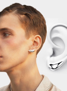 3D立体耳垂耳钉个性酷帅日韩金属风男女中性冷淡设计感 925银耳针