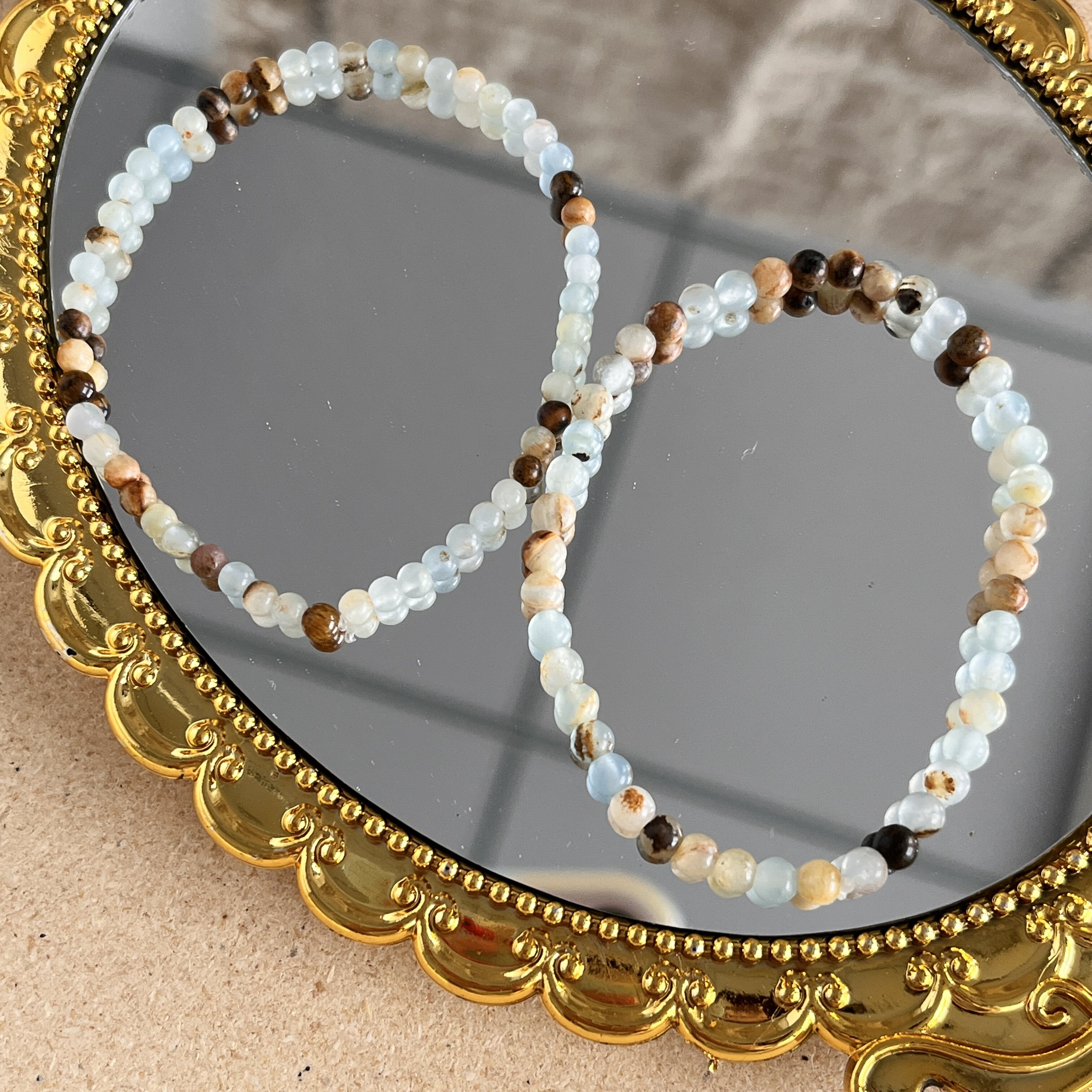 天然石串珠手链轻奢小众精致极细蓝方解石简约百搭手串叠戴女款