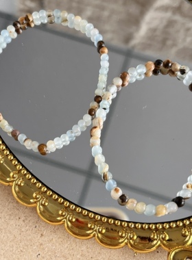 天然石串珠手链轻奢小众精致极细蓝方解石简约百搭手串叠戴女款