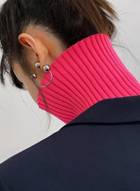 欧美新款耳环时髦气质高级感圆珠耳钉女显脸小个性潮流ins耳饰品