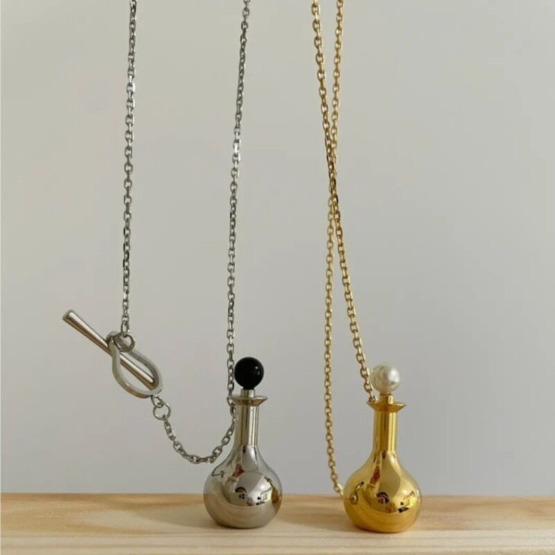 韩系秋冬ins风简约酒壶酒瓶吊坠银色设计感日常毛衣链吊坠项链