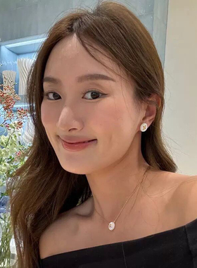 陈都灵同款贝母纽扣圆形耳钉轻奢优雅生日礼物银镀金耳环耳饰轻奢