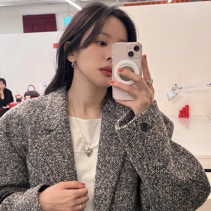 韩国ins风happyrim同款简约设计银色条纹爱心项链三角粽子毛衣链